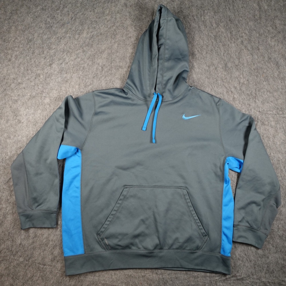 Nike Hoodie Mens Extra Large Gray Blue Therma Fit Fleece Pullover Sweatshirt
